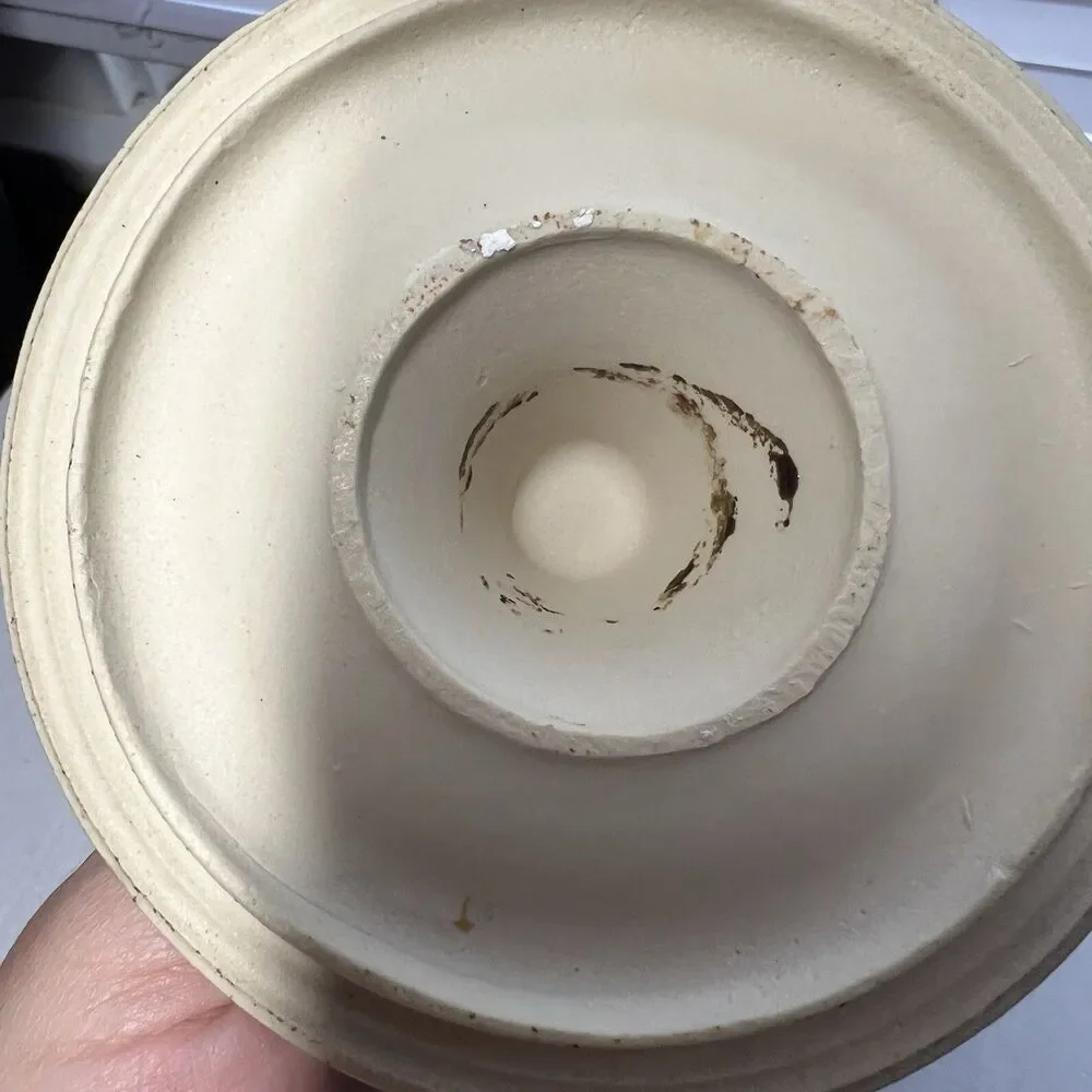 Vintage Brown Glazed Stoneware Cheese Crock Lid Locking Wire Bail Jar Flaws 5”
